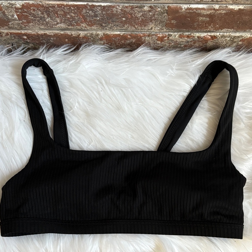 Madewell Black Ribbed Bandeau bikini top